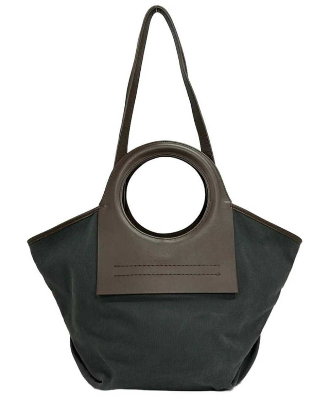 HEREU Dark Gray Dark Brown Canvas Leather Shoulder Bag